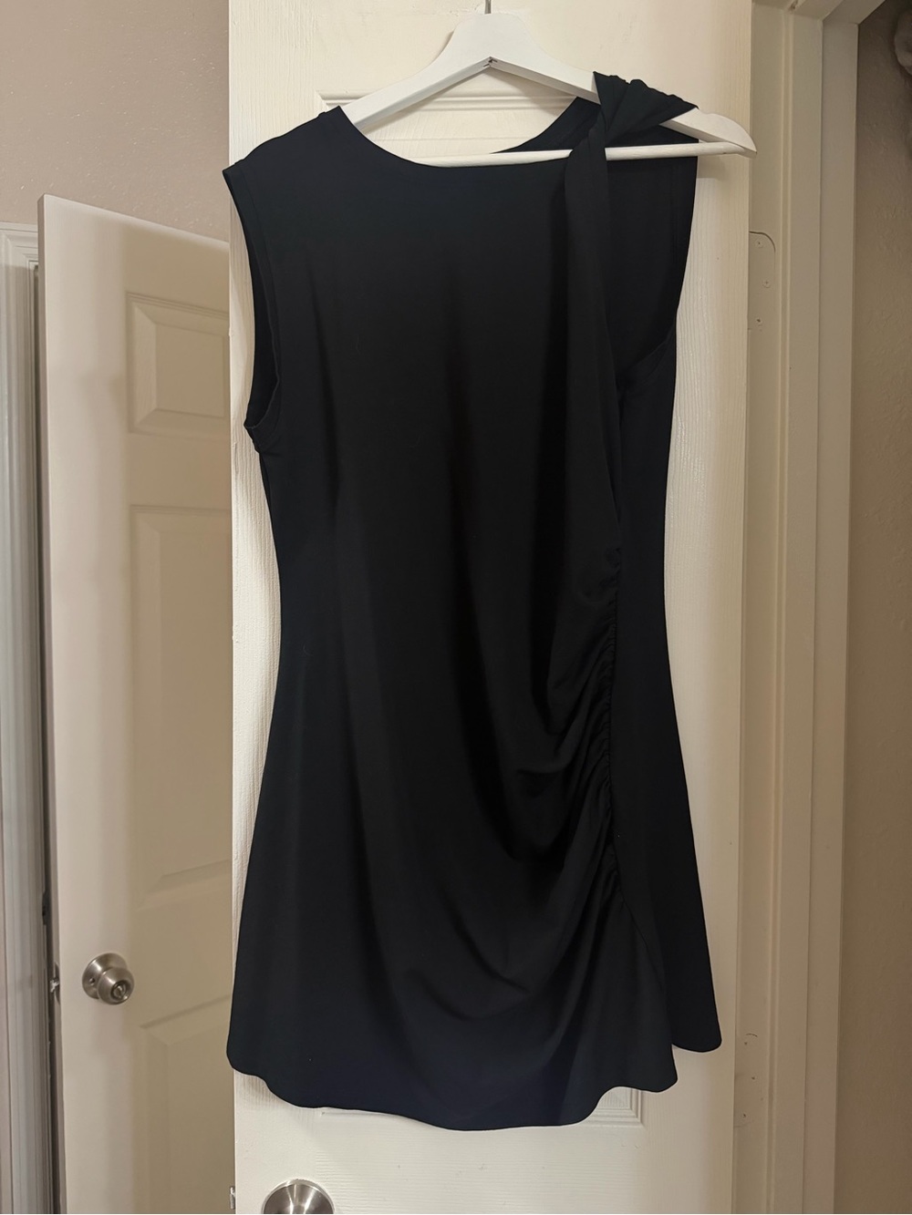 Black Sleeveless Draped Tie-Shoulder Dress